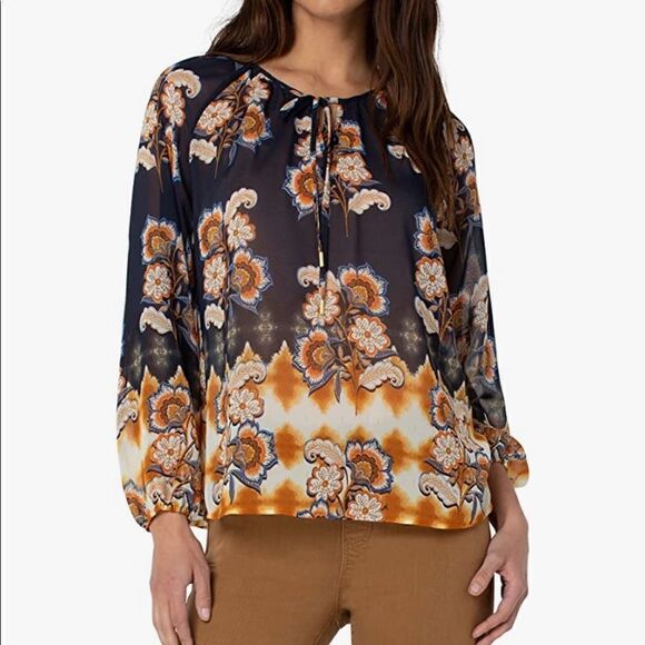 NWT LIVERPOOL Shirred Floral Blouse with Neck Tie Size Medium - Picture 1 of 4